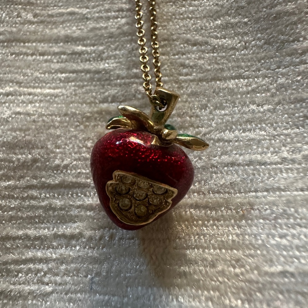 Gold Tone Apple Charm Necklace